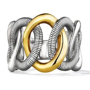NEW / JUDITH RIPKA / Eternity Interlocking Link Ring 18K GOLD/SS & Original Box